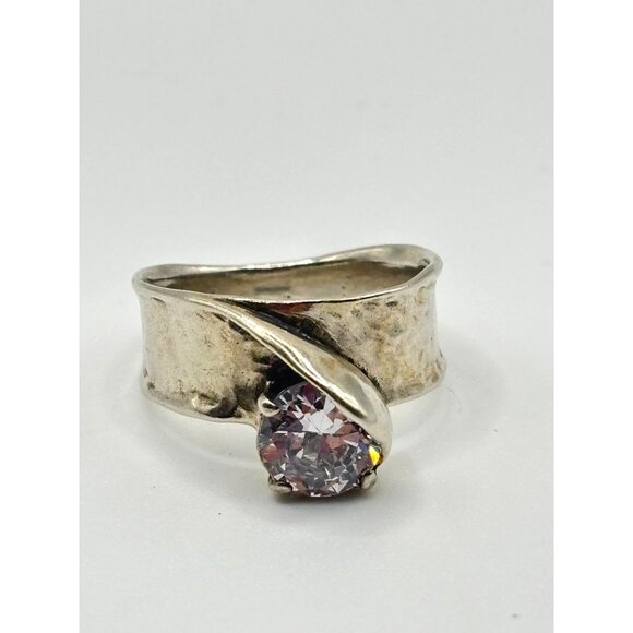 Noa Zuman Israel 925 Sterling Silver White Stone Hammered Ring Size 9 - Picture 3 of 11